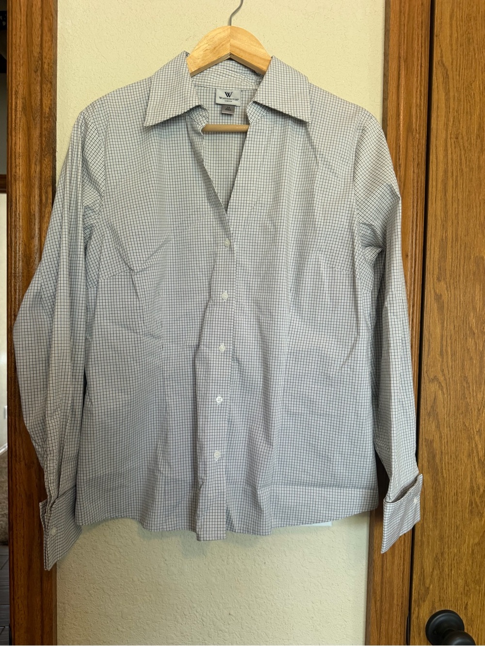 Worthington Light Blue & White Checked Button-Up Blouse